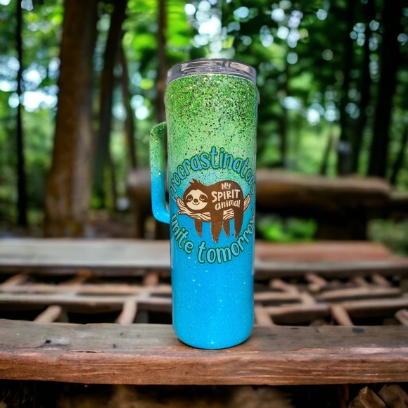 Procastrinators & sloths, spirit animals, funny 20oz skinny tumbler with handle - Picture 10 of 11